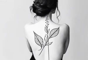 create an elegant spine tattoo for women. make it simple but beautiful. include themes of flowers, leaves, lines, words, etc. make it THIN tattoo idea