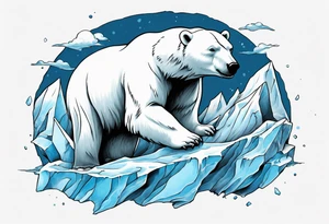 arm tattoo of polar bear and ice berg and relevant nature make colors primary black and white with a little blue tattoo idea