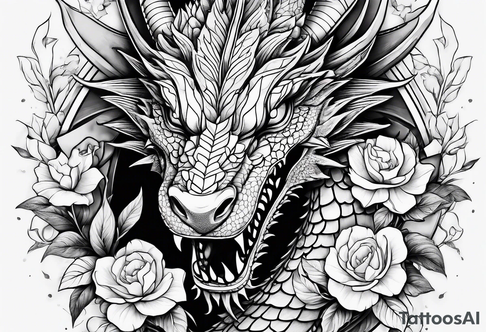 Dragon with flowers tattoo idea