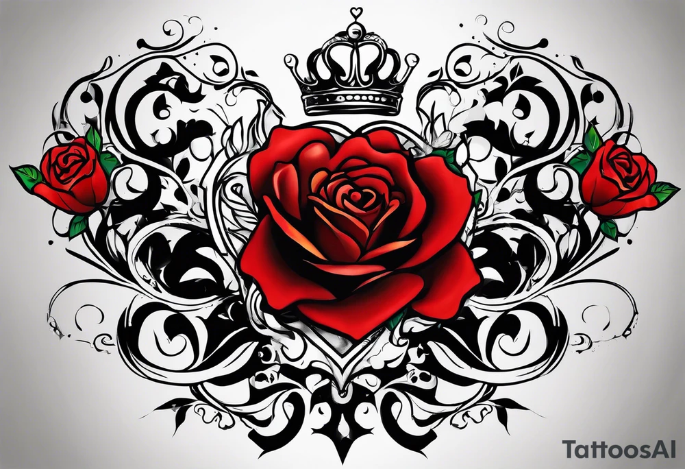 the red rose queen's crown with a heart tattoo idea
