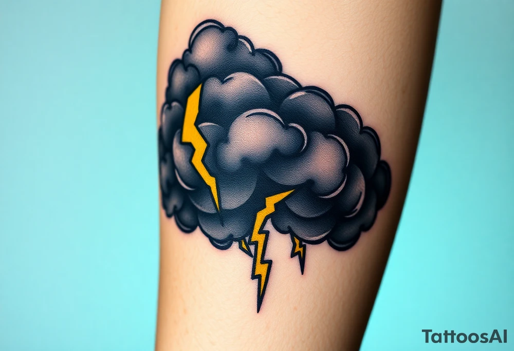 Black dark menacing storm clouds with eerie yellow lightning bolts tattoo idea