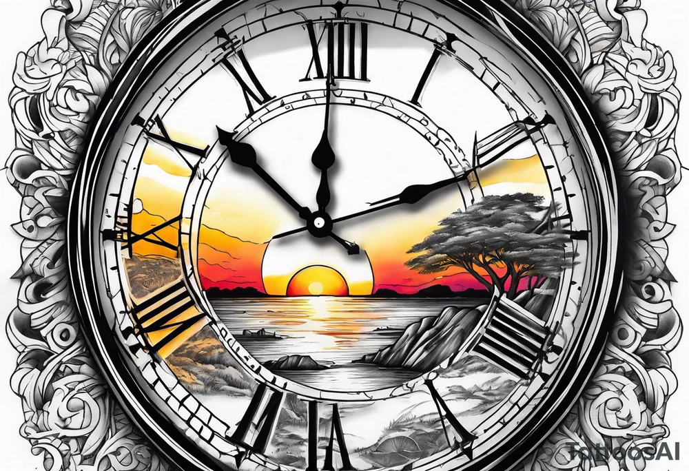 sunset clock tattoo idea