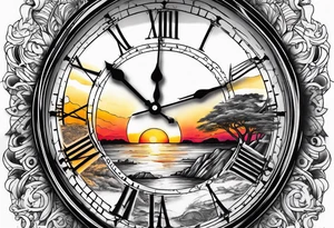 sunset clock tattoo idea