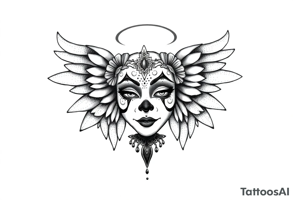 Chicana beautiful clown makeup angel wings tattoo idea