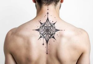 Sagittarius star constellation tattoo in muted grays and whites, placed along the spine. tattoo idea