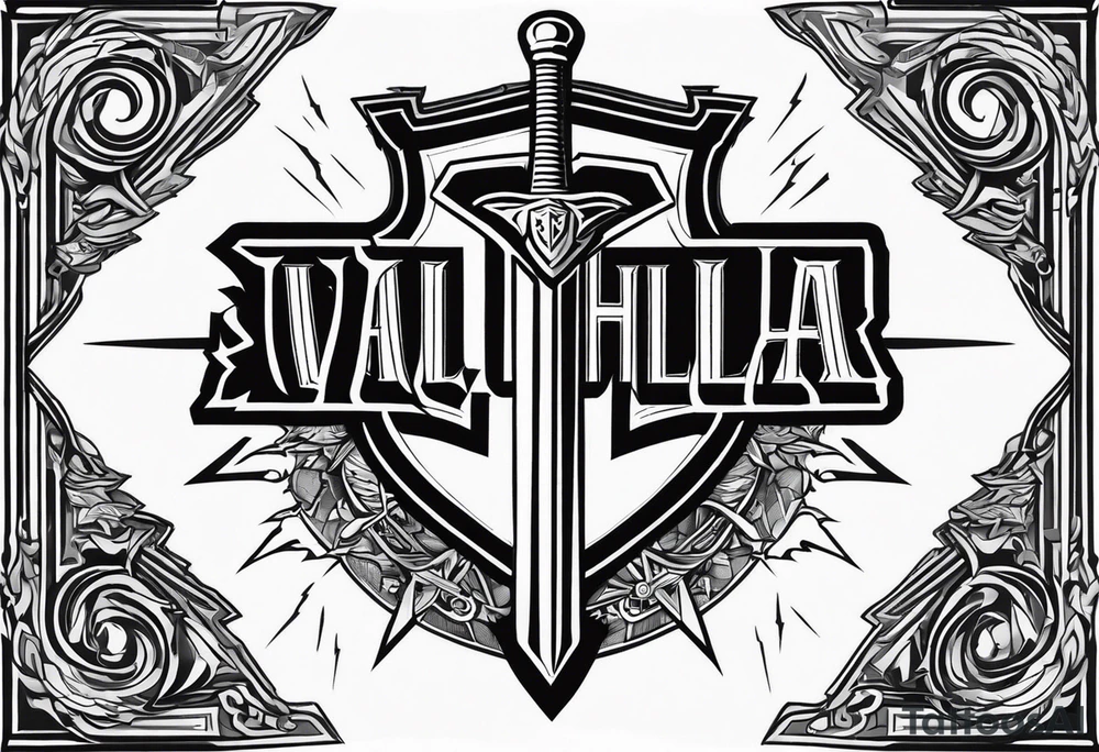Valhalla sword shield lightning tattoo idea