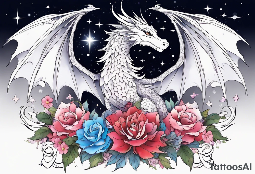 Constellation, wing , snow , cross , dragon female japan kawaii , flower tattoo idea