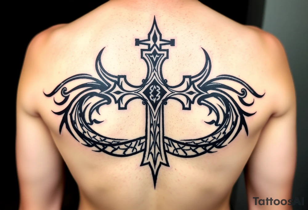 A cross slaying the snake tattoo idea