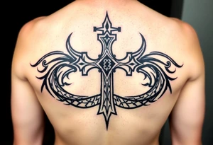 A cross slaying the snake tattoo idea