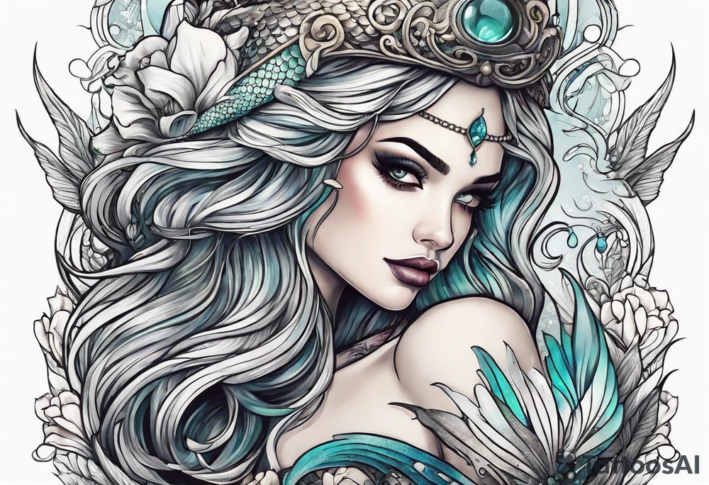 Mermaid with knife tattoo idea