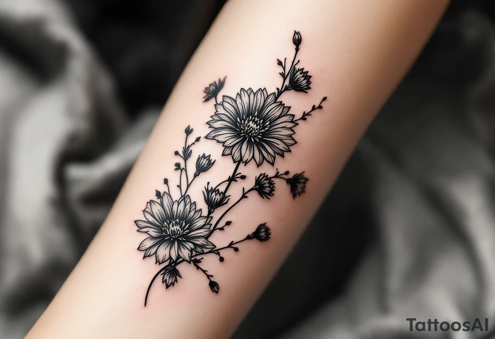 Thick Wildflowers in a line with a lot of dark shading tattoo idea