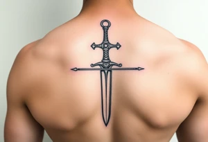 Fine line Celtic sword with a light horizontal line across the back of the blade tattoo idea