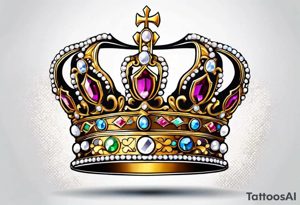beautiful, intricate, royal queens crown, diamonds, gold, pearls tattoo idea