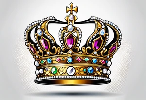 beautiful, intricate, royal queens crown, diamonds, gold, pearls tattoo idea