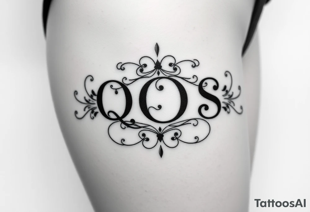 text reading "QOS" across a womb tattoo tattoo idea