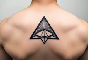 Geometric small triangle with a paper plane while being psychedelic with fine thin lines tattoo idea