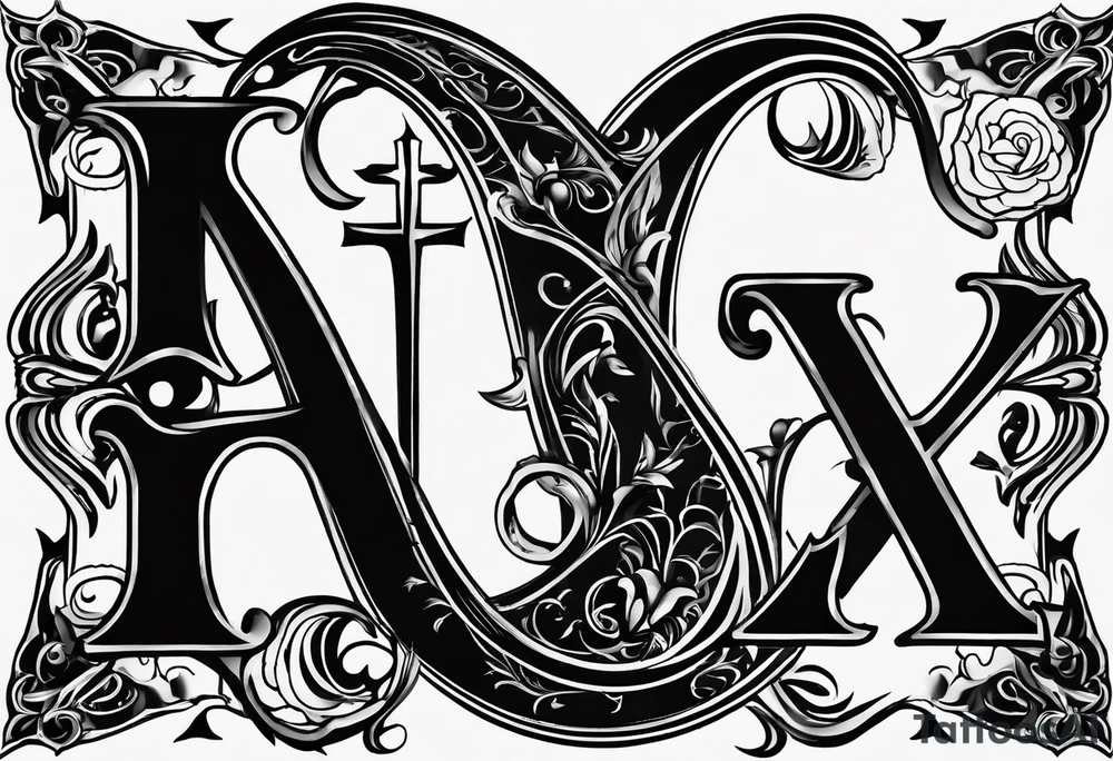 I need a tattoo design that only includes the letters X and I, with a dark and gothic style. tattoo idea