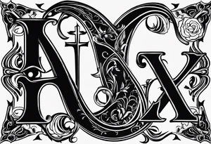 I need a tattoo design that only includes the letters X and I, with a dark and gothic style. tattoo idea