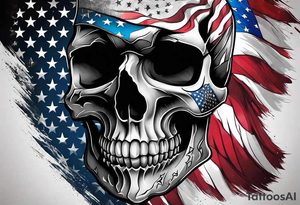 half face skull with american flag tattoo idea
