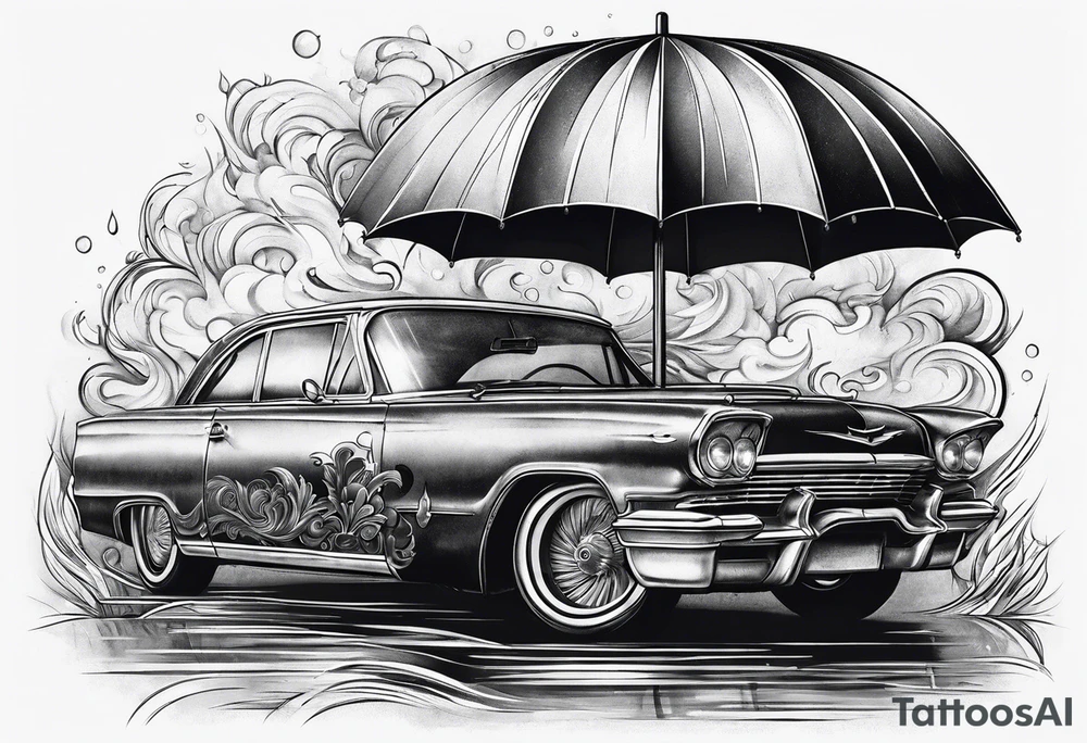 fire under an umbrella raininh tattoo idea
