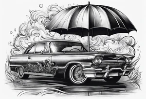 fire under an umbrella raininh tattoo idea
