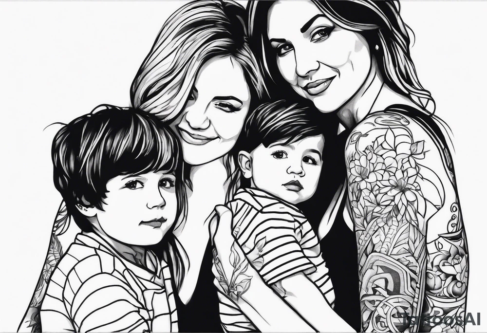 Mom with son and daughter tattoo idea