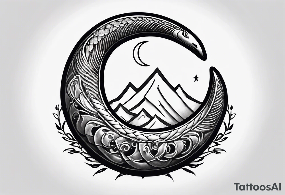 small snake wrapped around a crescent moon, simple and elegant, more moon than snake tattoo idea