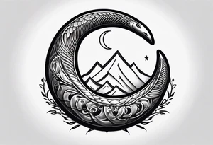 small snake wrapped around a crescent moon, simple and elegant, more moon than snake tattoo idea