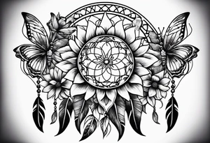 Sun flower dreamcatcher with butterflies tattoo idea