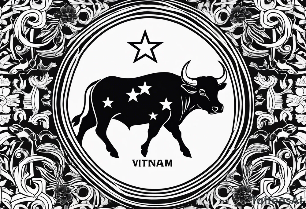 vietnam flag with ox with bamboos tattoo idea