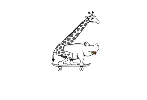 Majestic giraffe riding a skateboard and eating a hippo sandwich tattoo idea