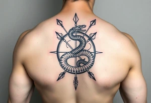 chest japan theme with arrow and snake tattoo idea