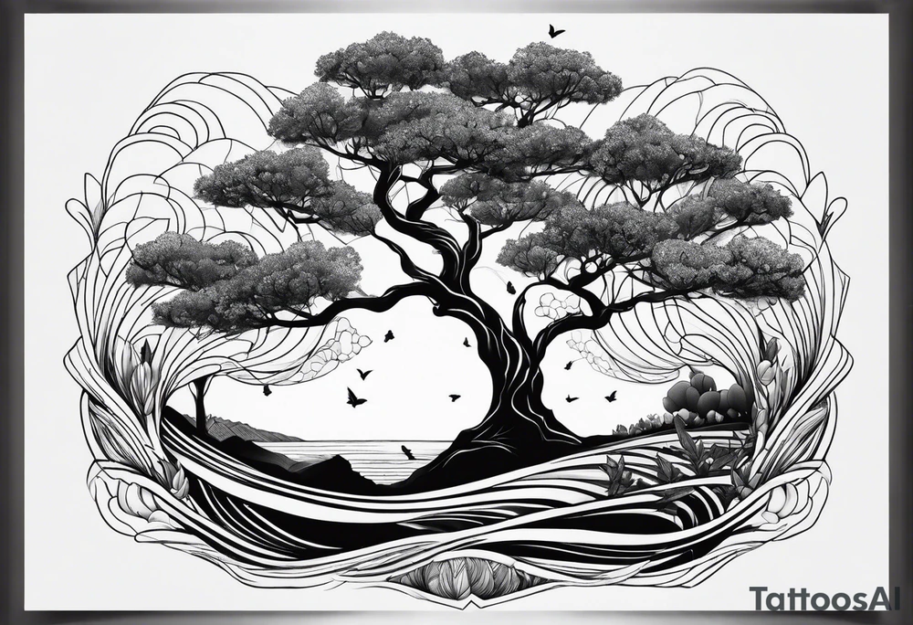Konzept Tattoo, trees, tulips, waves mythology tattoo idea