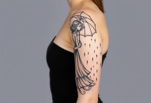 Abstract girl with umbrella in the rain tattoo idea