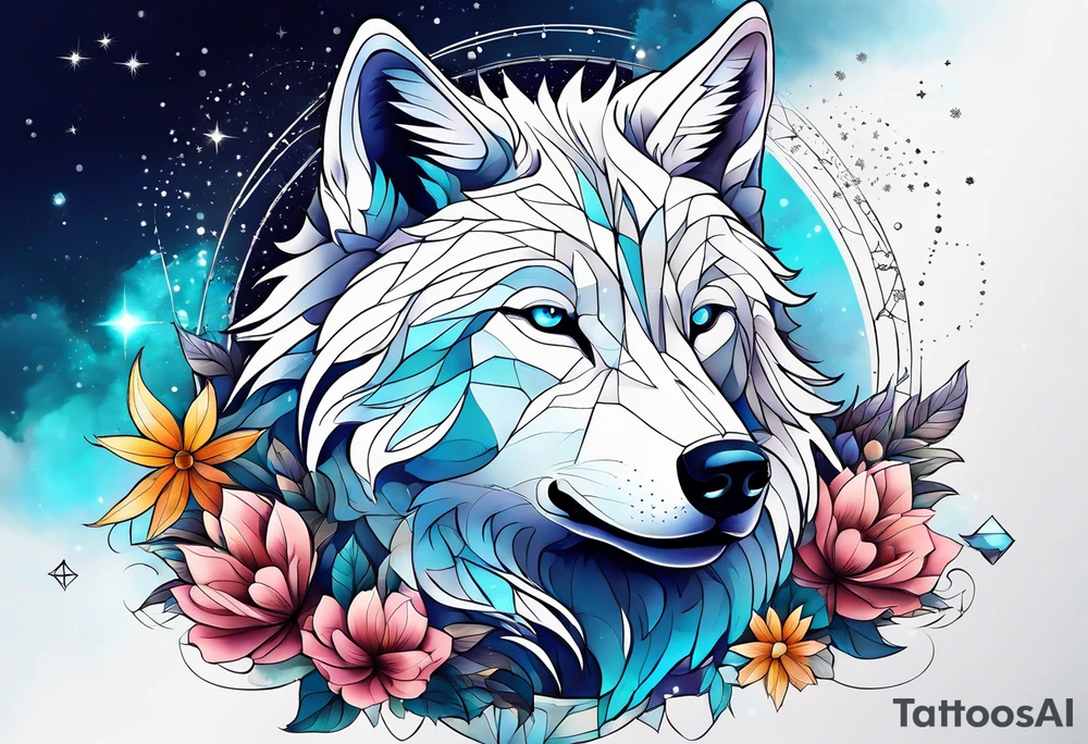 Constellation, animal wolf snow , géométric , flower tattoo idea