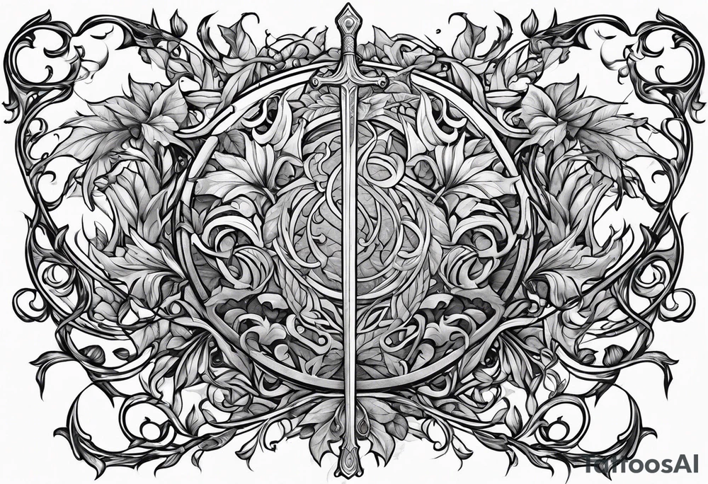 Leafy vines with sword tattoo idea
