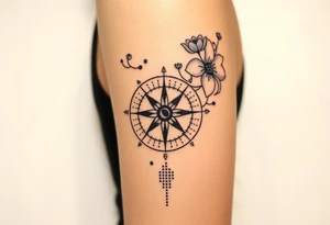 Abstract Compass with large wild flowers flowing above and below the compass tattoo idea