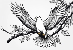 White Dove sitting on a tree branch with an eagle soaring overhead tattoo idea