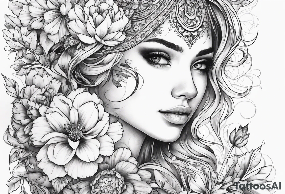 ornaments of flowers tattoo idea