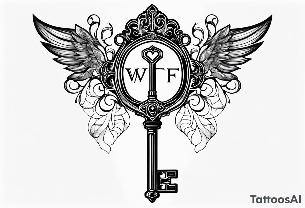 Gothic key with hottwife written on the shank tattoo idea