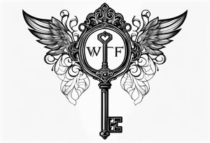 Gothic key with hottwife written on the shank tattoo idea