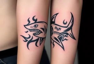 Masculine strong shark flowing forward in water tattoo idea