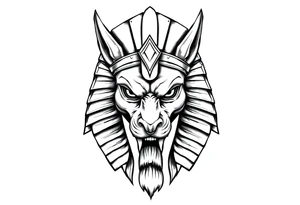 powerful majestic muscle anubis Egyptian god face without eyes with mantle on head tattoo idea