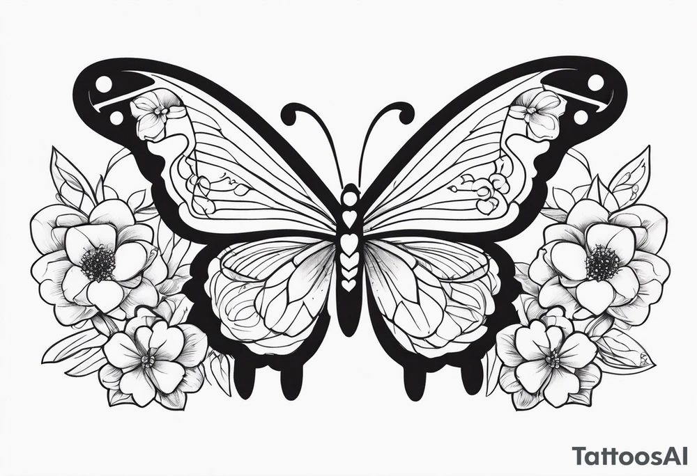 Butterfly with flowers and hearts sternum tattoo tattoo idea