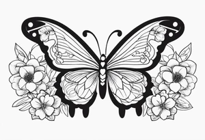 Butterfly with flowers and hearts sternum tattoo tattoo idea