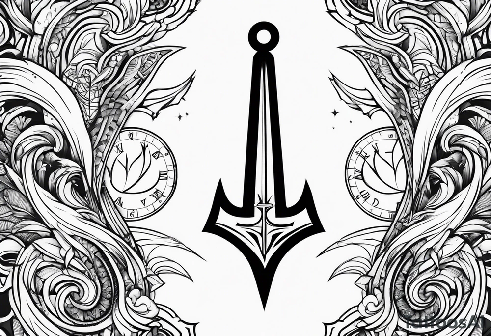 sword, wave, bolt, compass tattoo idea