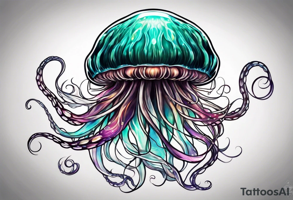 single swimming jelly fish with long tentacles tattoo idea