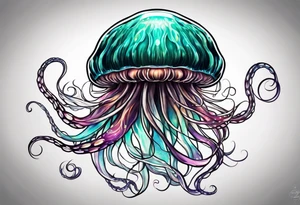 single swimming jelly fish with long tentacles tattoo idea