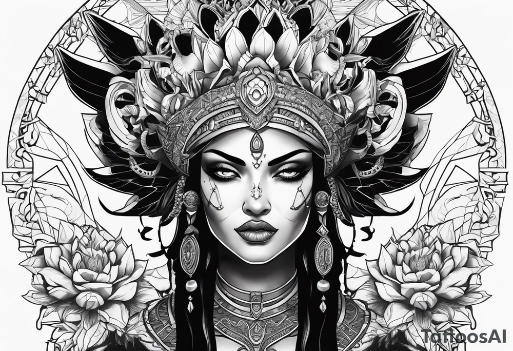kali, alien goddess, valkrye, pirate, zenza, lotus, wing, pachamama, skull, black panthe tattoo idea