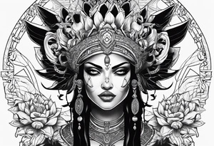 kali, alien goddess, valkrye, pirate, zenza, lotus, wing, pachamama, skull, black panthe tattoo idea